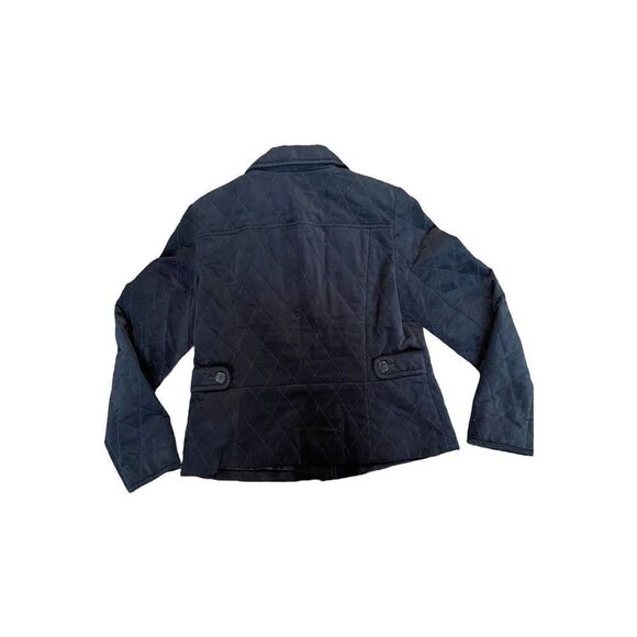 TALBOTS WOMEN'S BLACK VELOUR QUILTED BUTTON DOWN JACKET SZ 8 - Picture 2 of 9